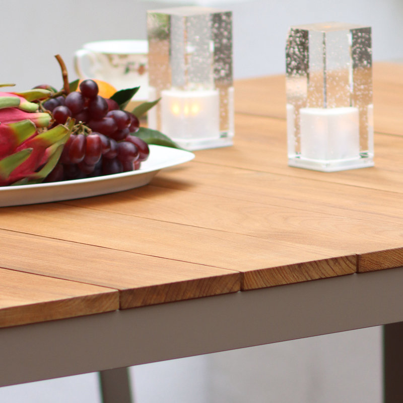 35.4" Square Patio Dining Table for 4, Weatherproof Teak Top & Rustproof Aluminum Frame