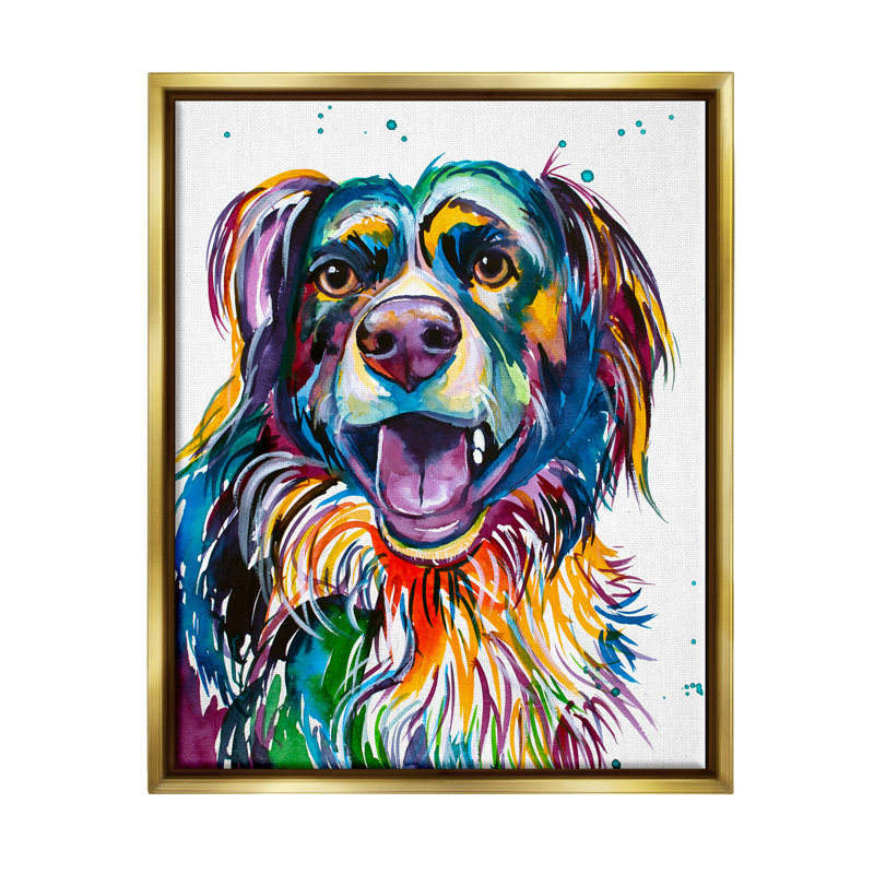 «Happy Dog Bold Rainbow Style», impression, H 31 po x l 25 po x P 1,7 po, Cadre flottant métallique doré