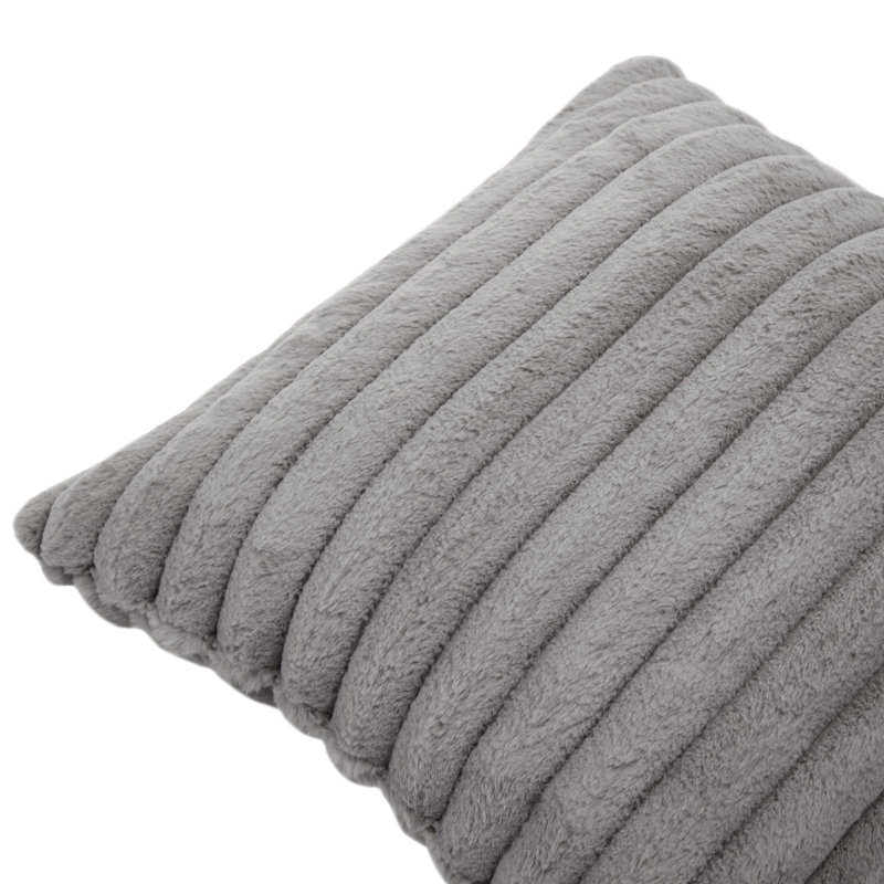 Decorative Compression Light Gray Faux Rabbit Fur Flannel Square Throw Pillow Covers With Inserts, Light Gray