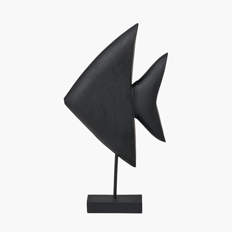 Handcarved Mango Wood Altum Angelfish Ornament, Black