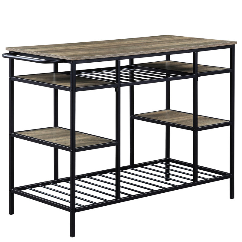 Kitchen Island In Rustic Oak And Black With Shelf Space & Finish Construction