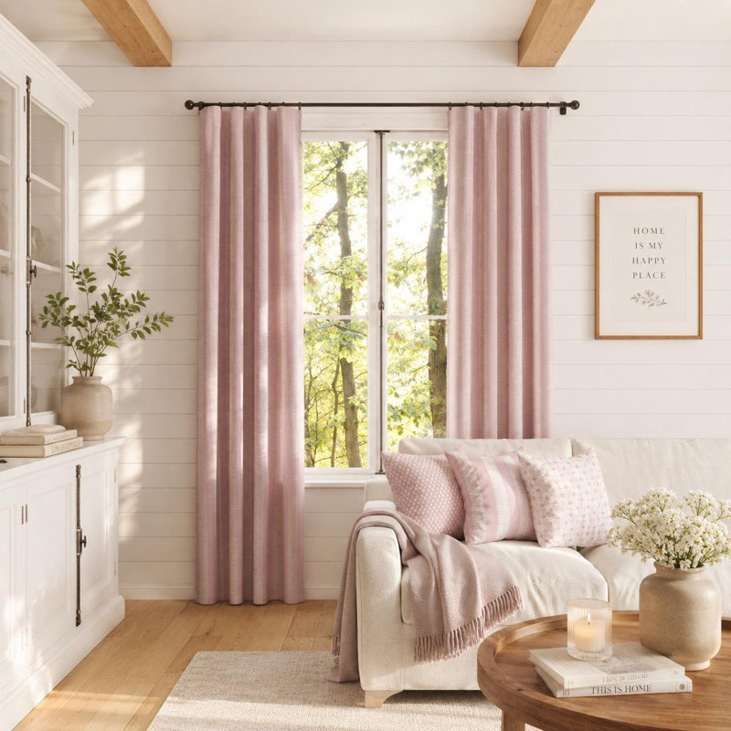 Rideaux à imprimé géométrique rose et blanc Taffy, L 90 po x L 50 po