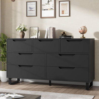 7 commodes pour la chambre à coucher, commode de 55 po de largeur, tiroir horizontal autoportant avec rangement, rangement pour commode en bois, blanc