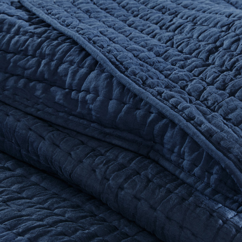 Ensemble de courtepointe en coton matelassé à la main 3 pièces Madison Park Signature, Bleu