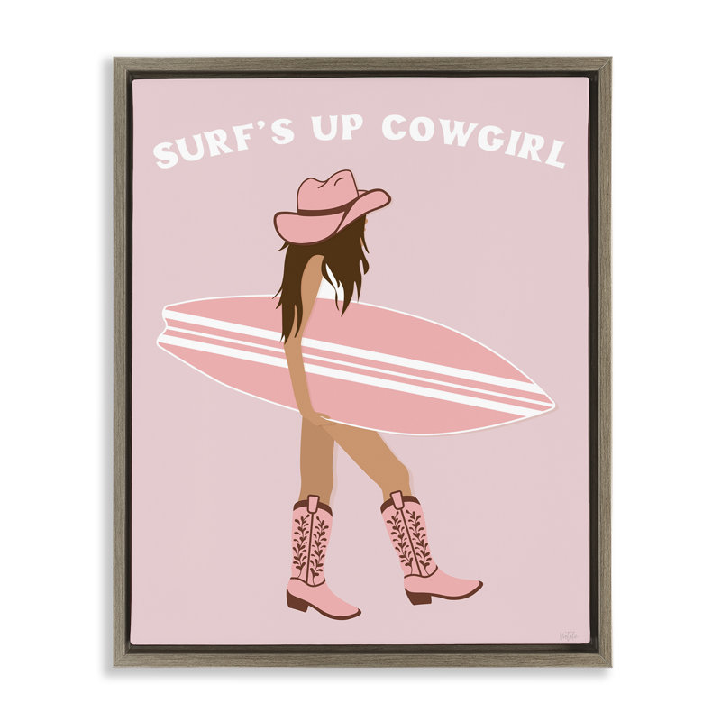 Cadre flottant Surf's Up Cowgirl, design par Natalie Carpentieri, H 21 po x l 17 po, Cadre flottant orme Montalcino