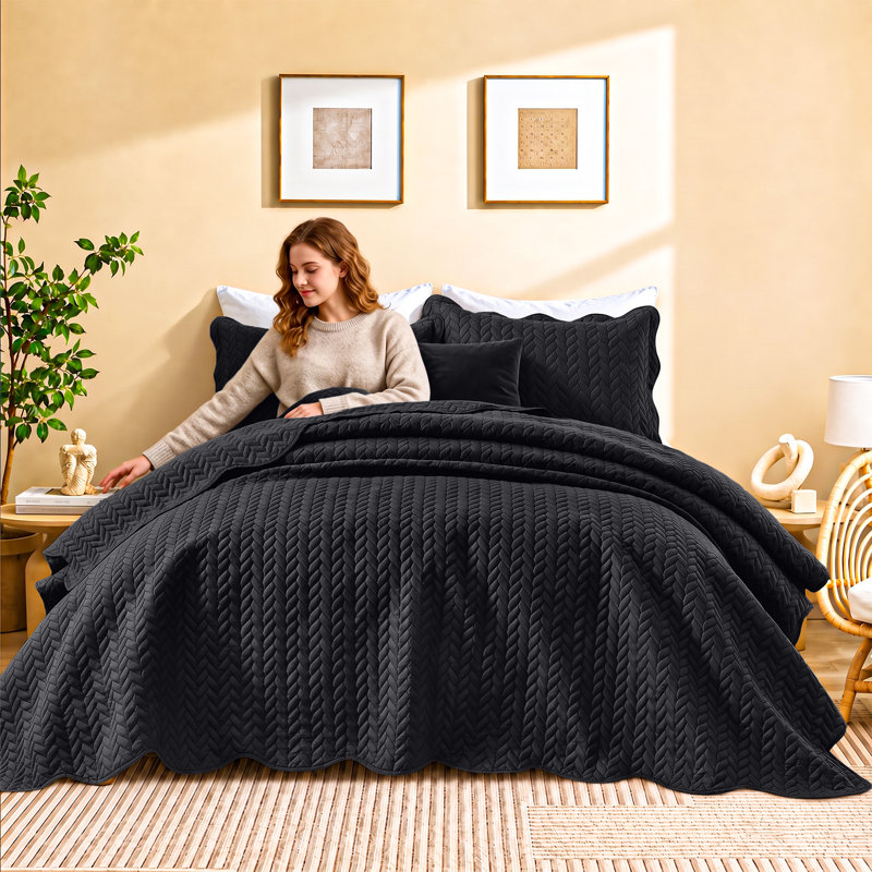 Ensemble de couvre-lit surdimensionné en microfibre moderne et contemporain avec taies décoratives, Noir