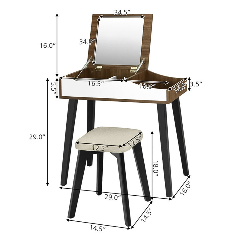 Ensemble coiffeuse avec tabouret et miroir Philon