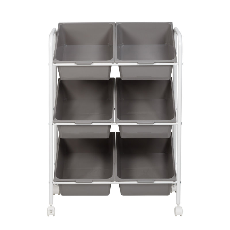 Gray and White 6-Bin Rolling Storage Cart