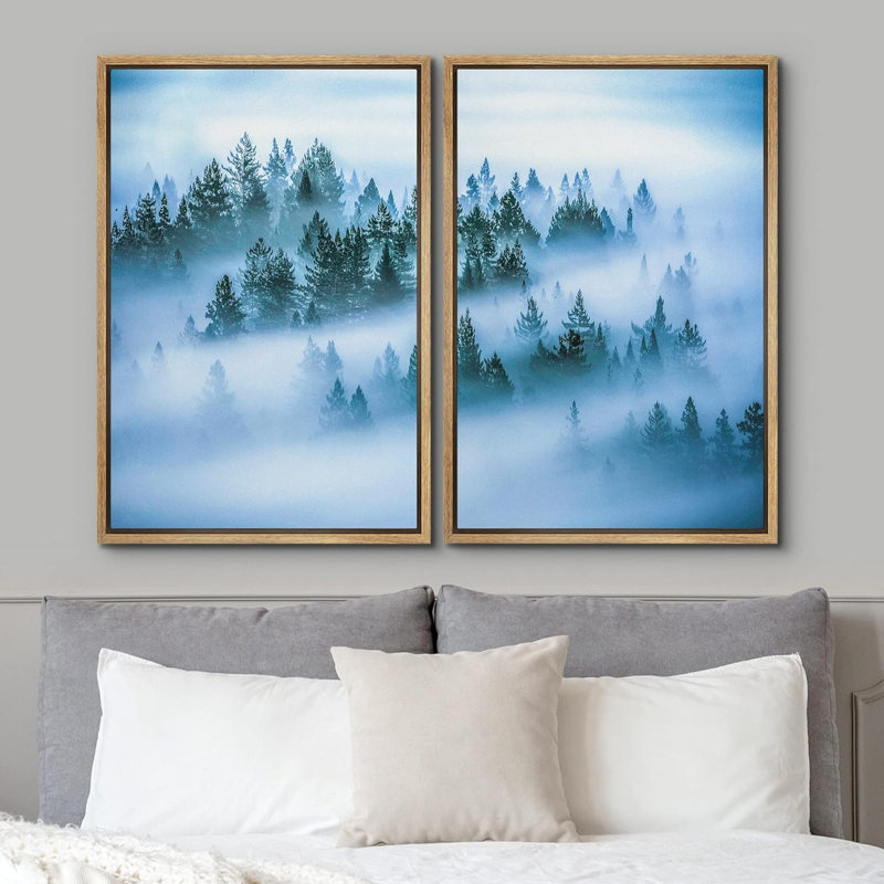 "Blue Mist & Fog Forest Tree Mountain Nature Landscape Decor Decor" sur toile, 2 pièces, H 24 po x l 32 po x P 1,5 po