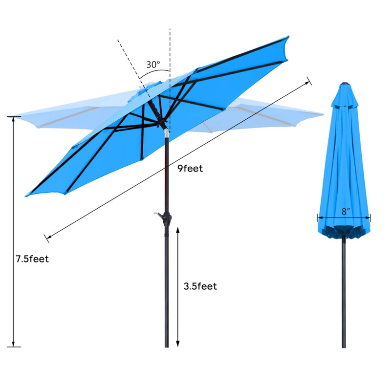 Parasol de marché 9 pi Juri, Bleu clair