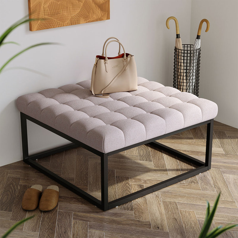 84cm Wide Tufted Square Standard Ottoman, Beige