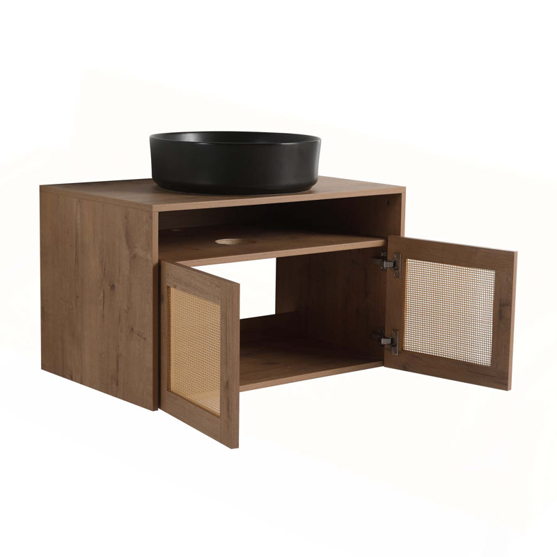 Meuble-lavabo mural de 30 pouces avec lavabo en céramique noire, portes à fermeture en douceur et fabrication en contreplaqué durable