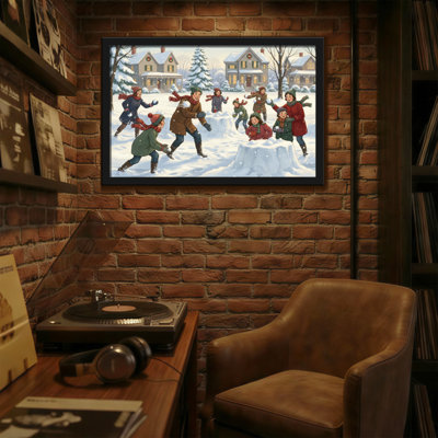 Christmas Winter Children Playing Snowball Fight Scene