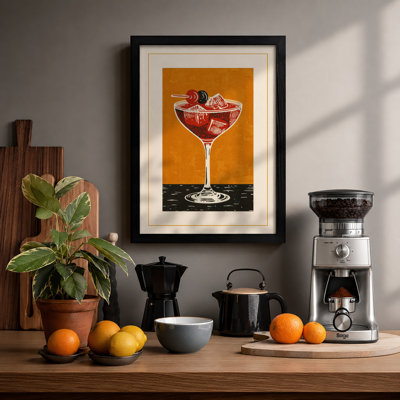 Cocktail on Black Retro - Framed Print