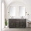 Meuble-lavabo double en chêne brun 60 po X P 22 po D, comptoir en quartz blanc, ensemble de robinet et Miroirs-118024614