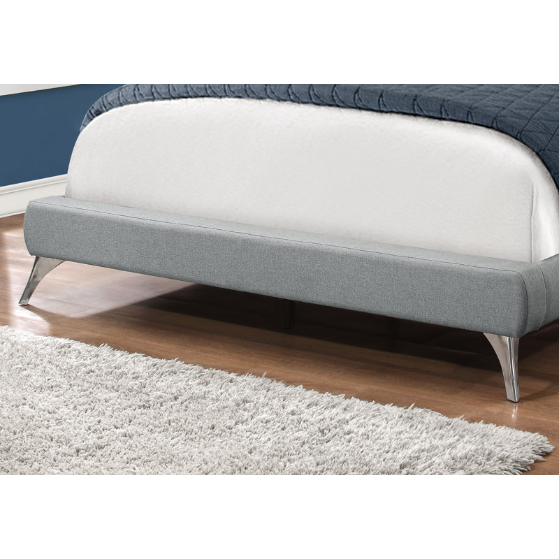 Bed Platform, Teen, Frame, Upholstered, Pu Leather Look, Metal Legs, Queen, Grey