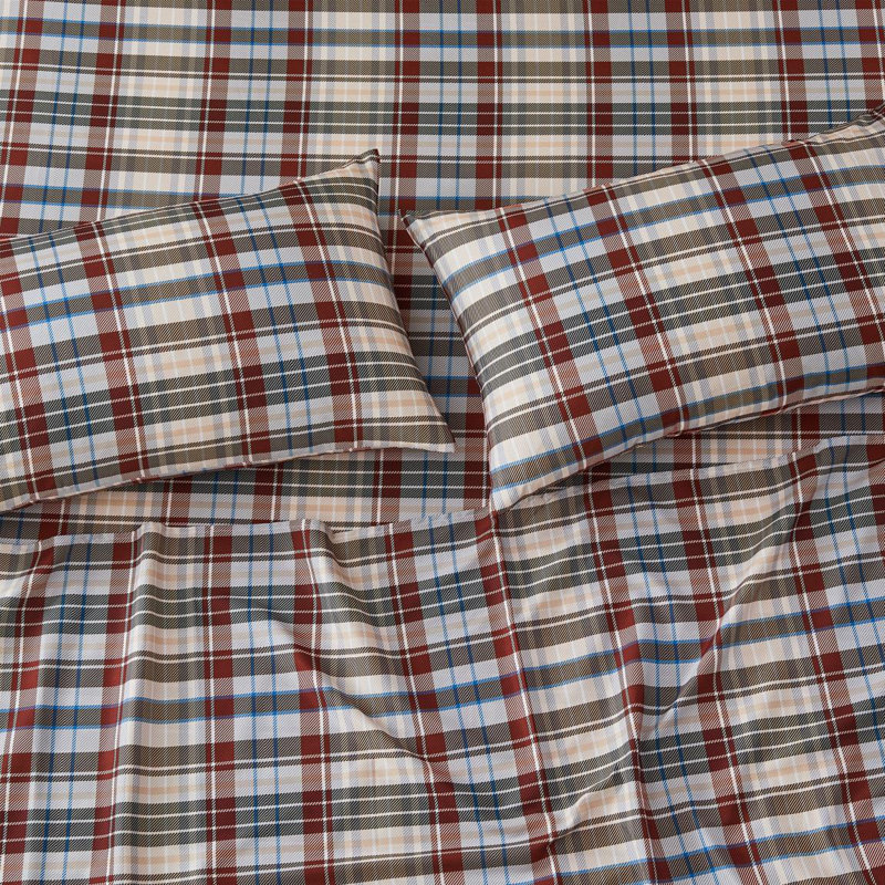 Digital Printed Patterned Fabric Pillowcases Set, King Pillow Case, Brown/Red Checkered