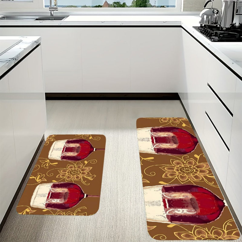 Tapis de cuisine en verre à vin pour bar, 2 pièces, brun rouge