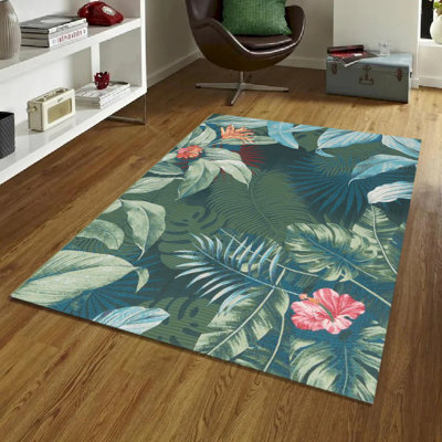Tapis d'extérieur à feuilles tropicales et fleurs Eden