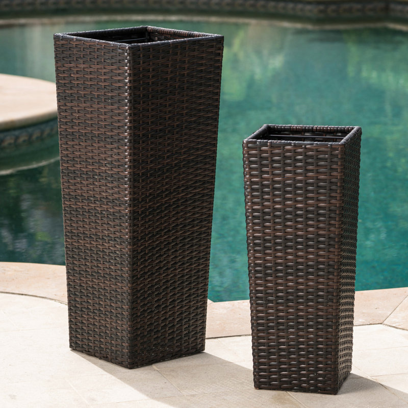 Pots de fleurs, brun - composé de 2 pots avec une paire de fer glamour et ravissante, Brun