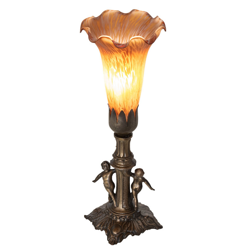 11" High Blue Tiffany Pond Lily Maidens Mini Lamp, Amber