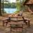 Anamur 66.9'' Outdoor Picnic Table with 3 Integrated Benches, Round Outdoor Table with Umbrella Hole-1118896976