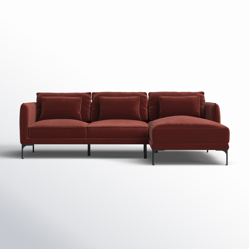 Rae Velvet L-Shaped Sectional, Right Hand Facing, Falkirk Reddish Brown Velvet