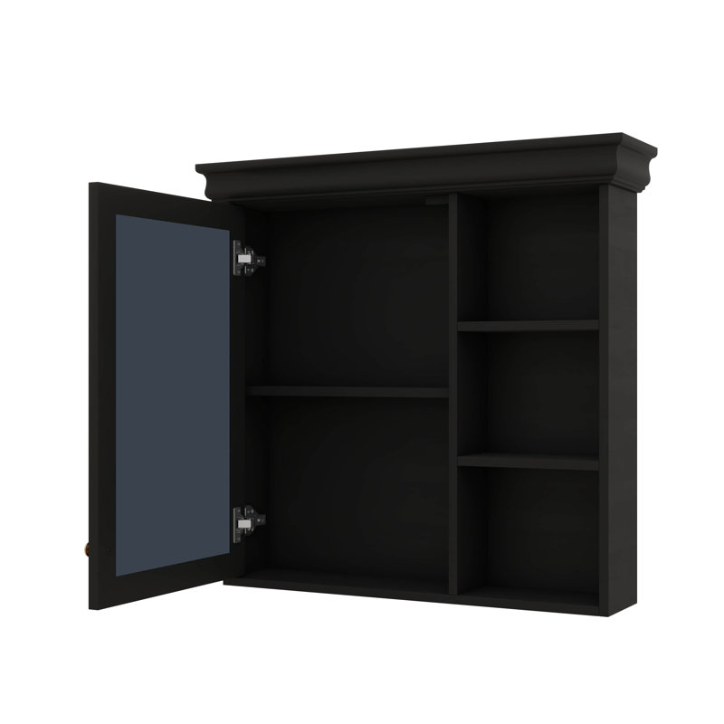 Armoire à pharmacie moderne avec miroir, armoire murale 30 po x 28 po avec rangement et étagères ouvertes Modern, Noir