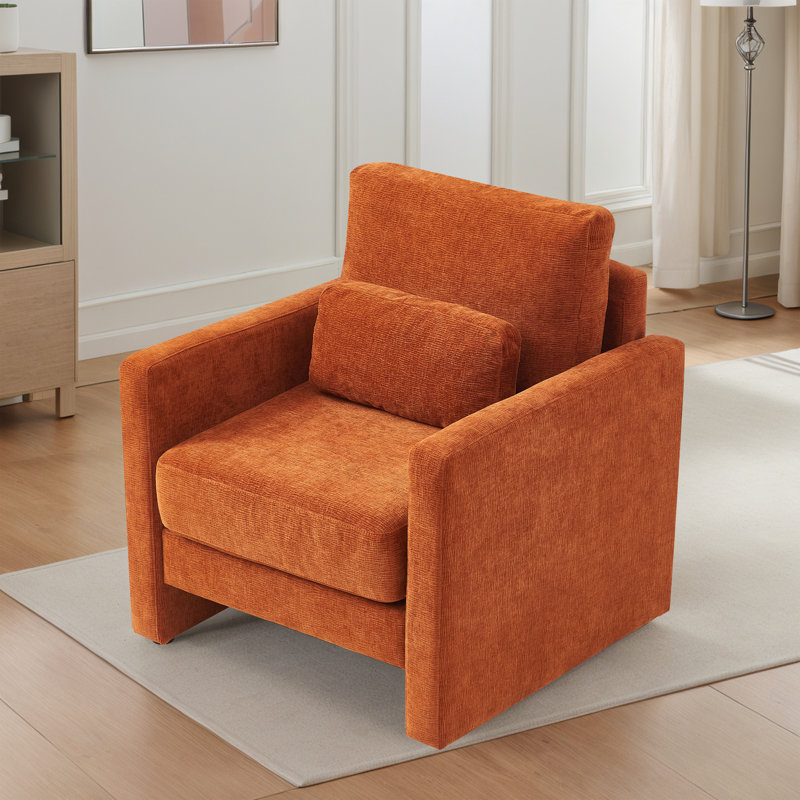 Chaise d'appoint moderne, fauteuil rembourré en chenille, Orange
