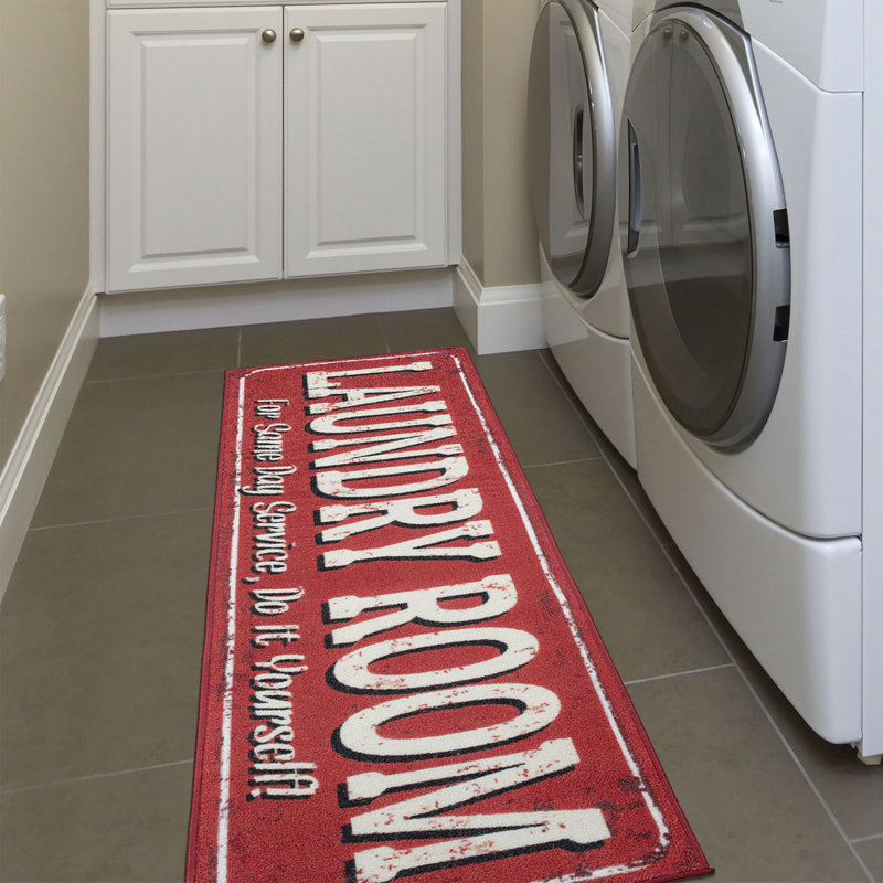 Non-Slip Rubberback Laundry Room Runner Rug, Red