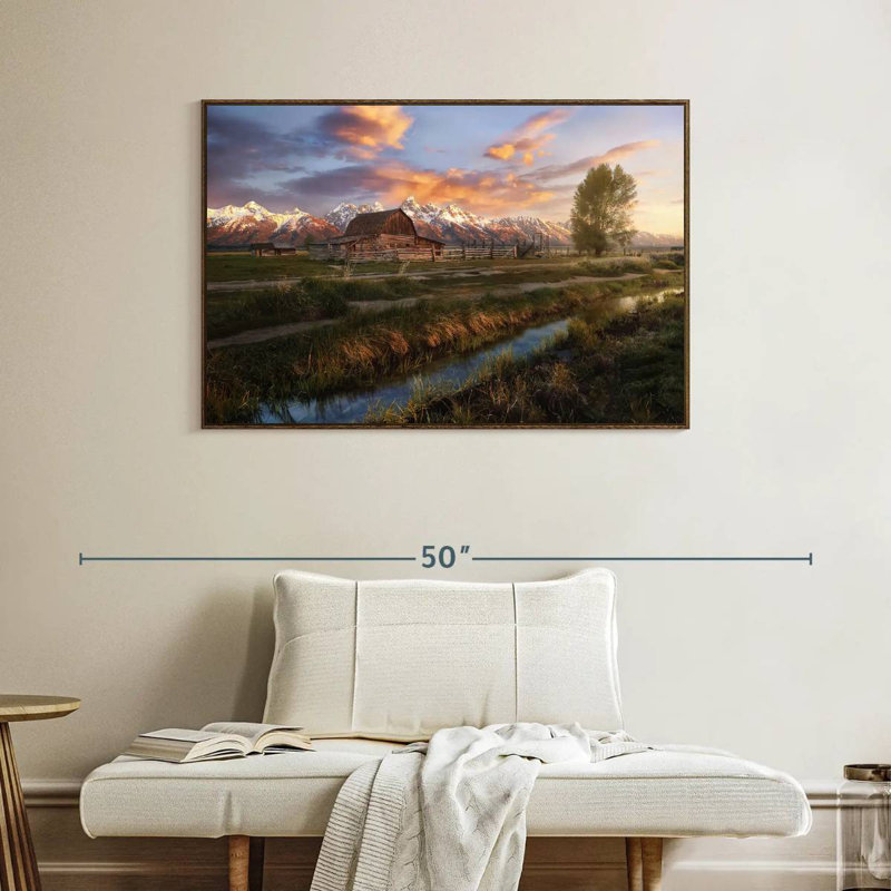 Scène de grange Moulton, Cadre flottant noyer, 40 po x 27 po