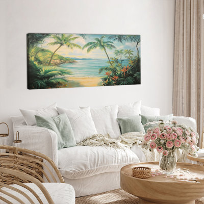 Tropical Beach, reproduction d'art sur toile, paysage côtier, océan, coucher de soleil, palmier, affiche d'art pour salon, salle de bain, bureau, toile prête à accrocher, 20 po x 40 po