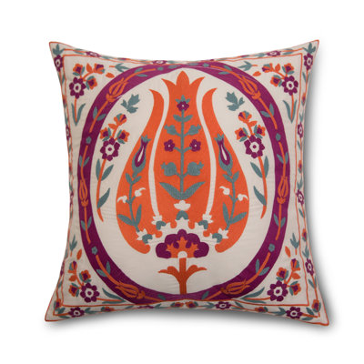  Textured Embroidered Cotton Throw Pillow