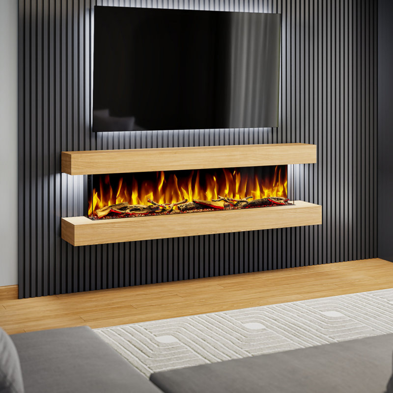 Studio 6 | 72-Inch Wall Mounted Electric Fireplace | Fully Assembled, Natural Wood