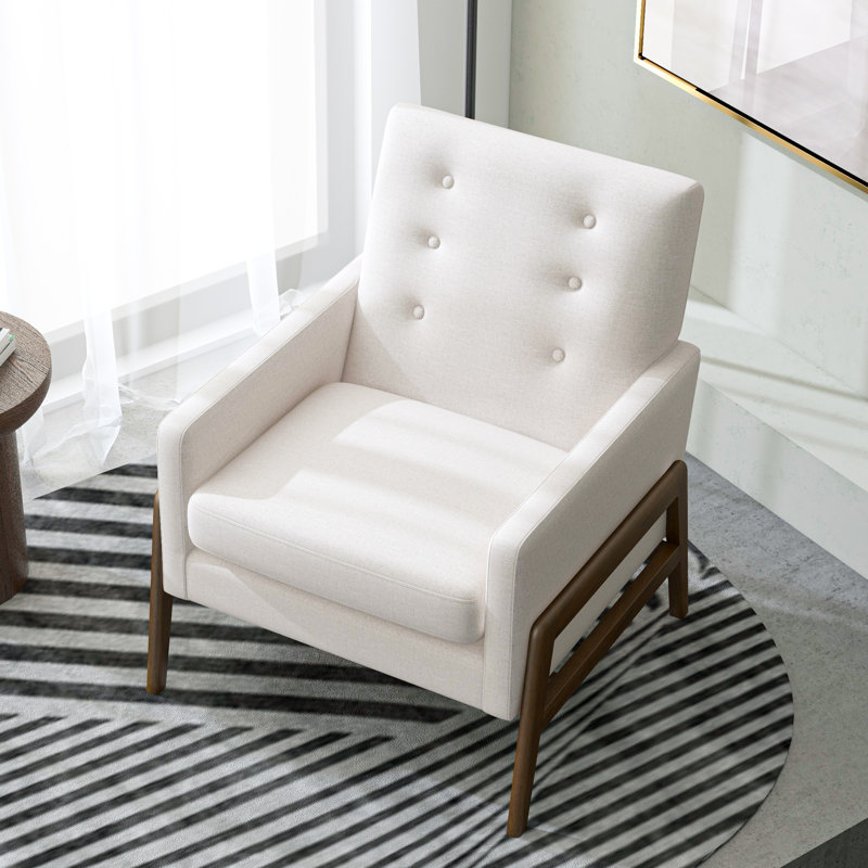 Fauteuil d'appoint capitonné moderne Mid-Century Lipsey, Mélange de lin crème