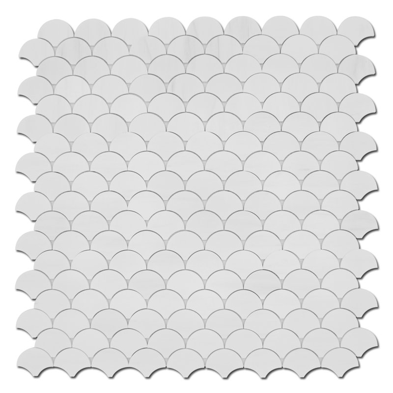 12" x 12" Marble Fish Scale Mosaic Wall & Floor Tile, White