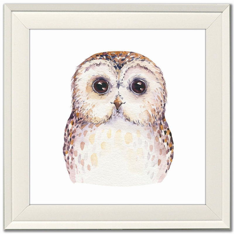 Owl Canvas Wall Art, White Closed Corner Frame, 17.5" H x 17.5" W
