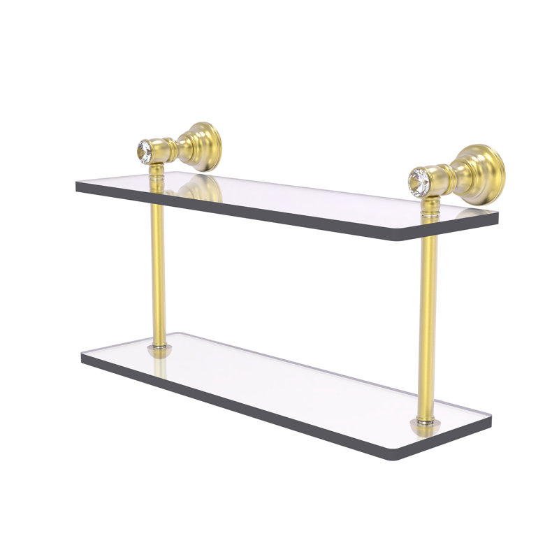 Étagère murale en verre à deux étages en cristal Freyja, H 5,6 po x l 16 po x P 9,2 po, Laiton satiné