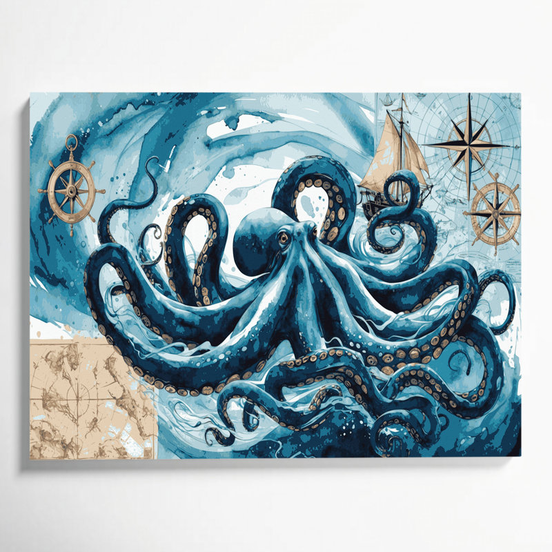 Art nautique sur toile bleu nautique, H 20 po x l 30 po