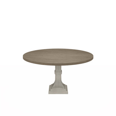 Elegant 59 Inch Round Dining Table With White Pedestal Base And Distressed Finish, Perfect For Gatherings And Everyday Use