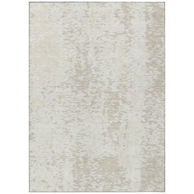 10' X 14' Ivory And Beige Abstract Washable Indoor Outdoor Area Rug
