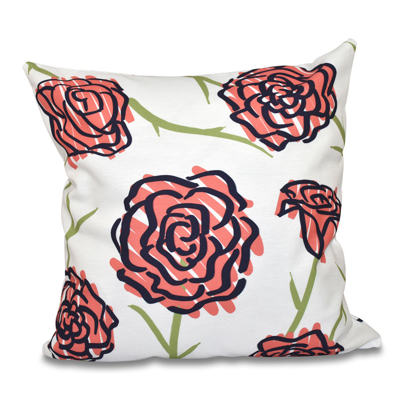 Botanical Blooms Floral Reversible Throw Pillow, 26" H x 26" W, Coral