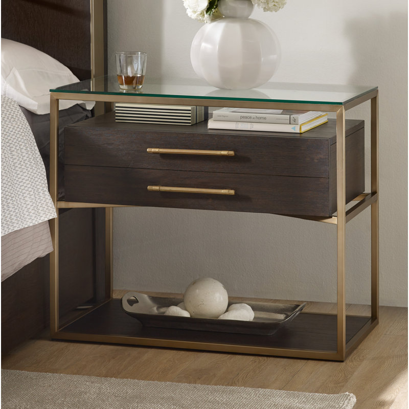 Midnight Glass and Brass 1-Drawer Nightstand