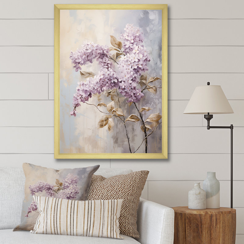 «Blooming Lilac Melody IV» sur toile, Cadre doré simple, H 44 po x l 34 po x P 1,5 po