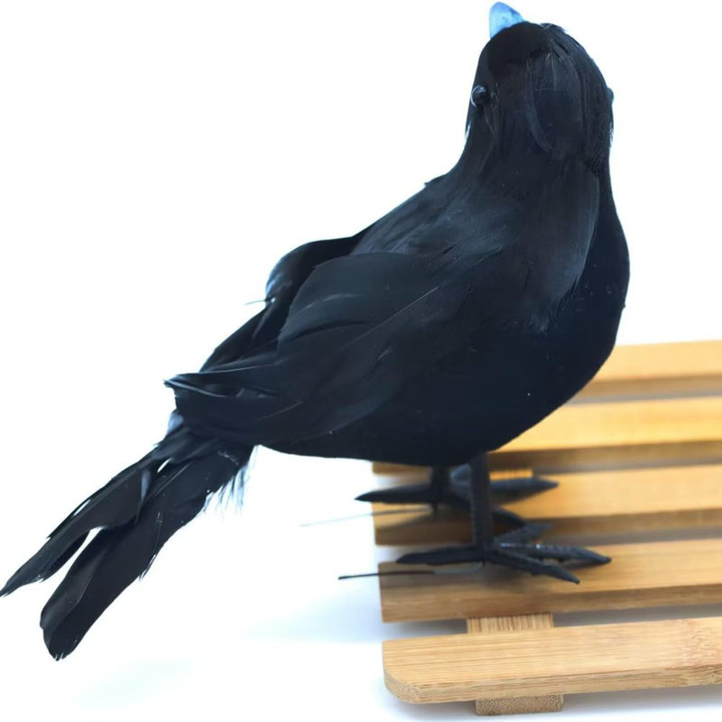6 PCS d'Halloween corbeaux noirs réalistes corbeaux artificiels plumes de corbeau avec 1 nid d'oiseau pour décorations d'Halloween