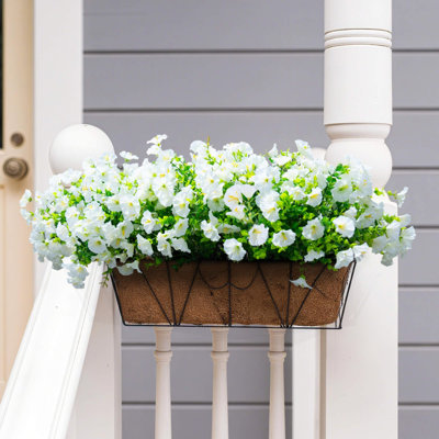 Artificial Fake Flowers For Outdoor Outside Decoration,16 Bundles UV Resistant Faux Plastic White Flowers With Green Eucalyptus Stem Plants Bulk Look Real For Home Porch Yard Patio Planters (White)