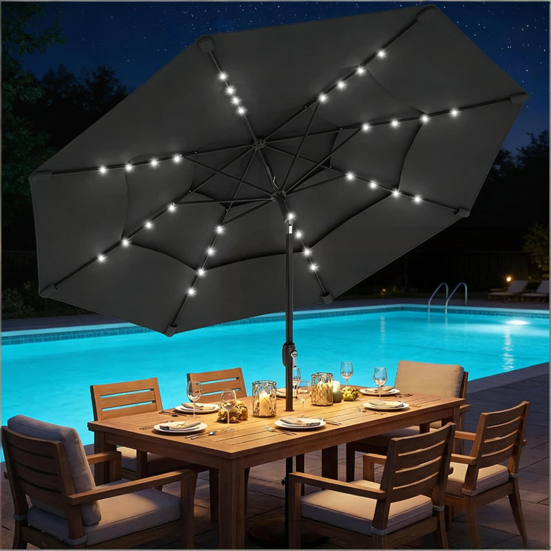 Parasol de table d'extérieur 3 étages, Noir