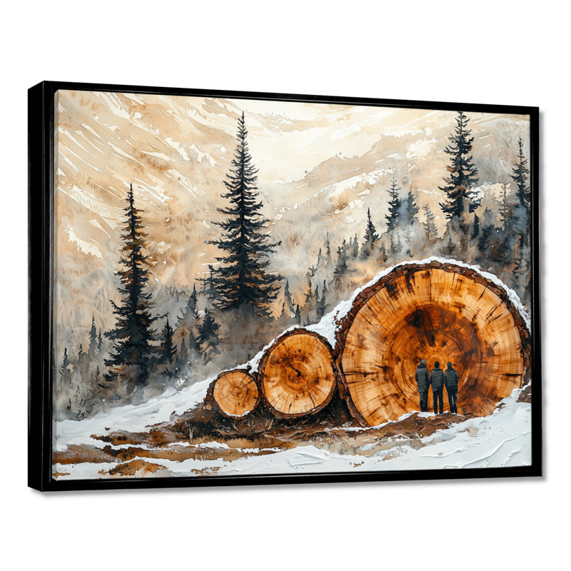 Genele randonnée groupe dans un paysage d'hiver I - randonnée d'art mural, H 30 po x l 40 po, Picture Framed Print, Noir