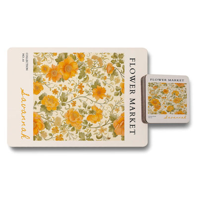 Savannah Flower Market Placemat And Coaster Set With Wood Backing Print Collection No 64 Limited Edition