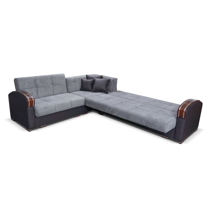 Upholstered Reclining Curved Sectional Right Hand Facing, Gray